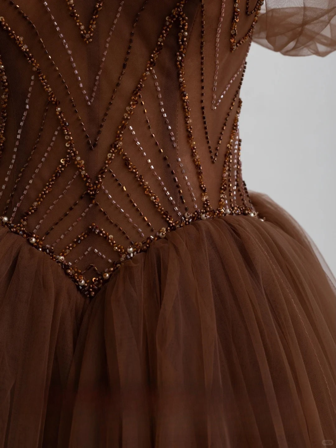 Modest Ball Gown Sweetheart Tulle Brown Prom Dresses Long Sweet 16 Birthday Party Dress Evening Dresses AU155