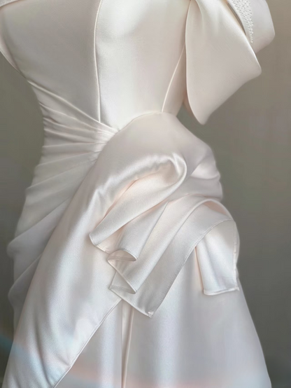 Dream Mermaid Off The Shoulder Satin Wedding Dress With Sleeves Fairytale Autumn Wedding Dresses AU157