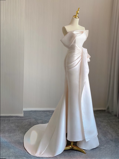 Dream Mermaid Off The Shoulder Satin Wedding Dress With Sleeves Fairytale Autumn Wedding Dresses AU157