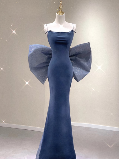 Robe de bal longue à paillettes bleu marine, style sirène, bretelles spaghetti, intemporelle, tenue de soirée, d'anniversaire, de remise de diplôme, AU162