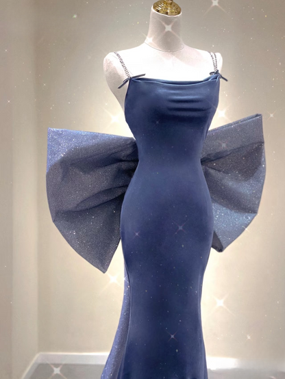 Robe de bal longue à paillettes bleu marine, style sirène, bretelles spaghetti, intemporelle, tenue de soirée, d'anniversaire, de remise de diplôme, AU162