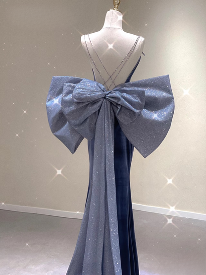 Robe de bal longue à paillettes bleu marine, style sirène, bretelles spaghetti, intemporelle, tenue de soirée, d'anniversaire, de remise de diplôme, AU162