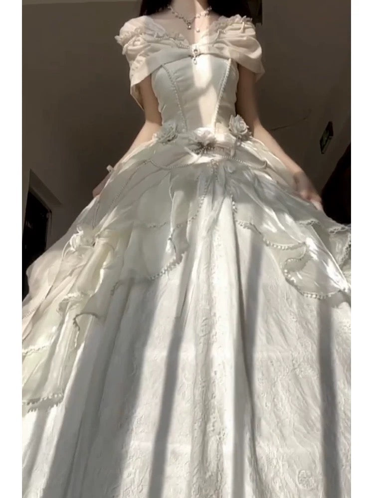Robe de bal modeste, épaules dénudées, blanche, pour anniversaire, fête formelle, longue, pour 16 ans, AU167