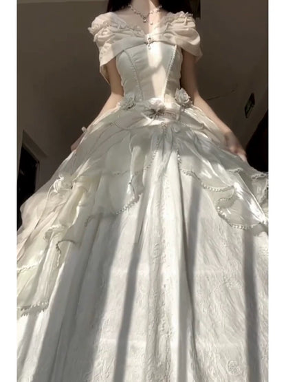 Robe de bal modeste, épaules dénudées, blanche, pour anniversaire, fête formelle, longue, pour 16 ans, AU167