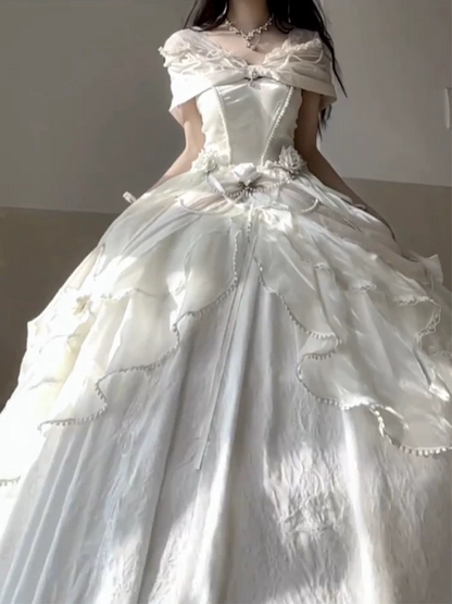Robe de bal modeste, épaules dénudées, blanche, pour anniversaire, fête formelle, longue, pour 16 ans, AU167
