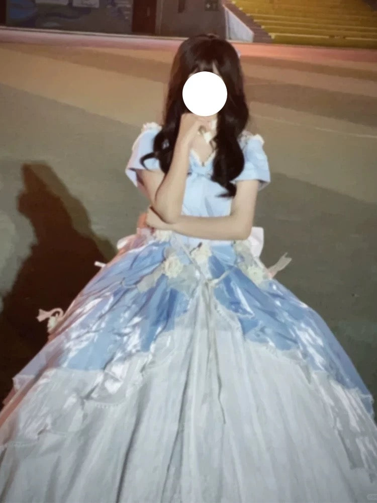Robe de Quinceanera modeste, robe de bal, épaules dénudées, bleue, robe d'anniversaire, robe de soirée formelle, longue, pour 16 ans, AU168