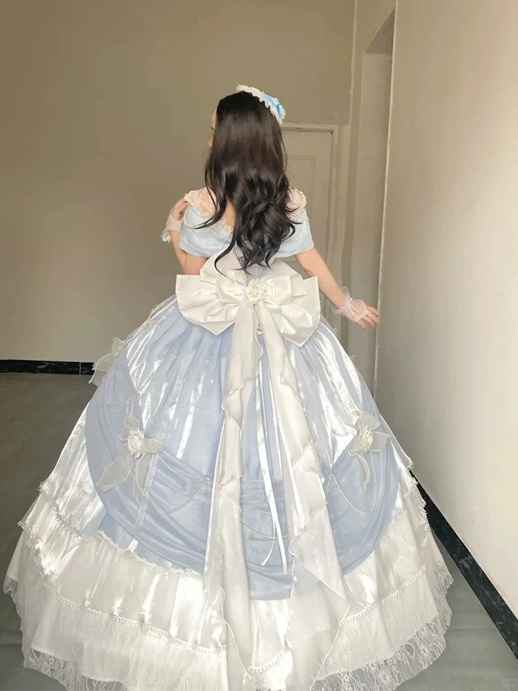 Robe de Quinceanera modeste, robe de bal, épaules dénudées, bleue, robe d'anniversaire, robe de soirée formelle, longue, pour 16 ans, AU168