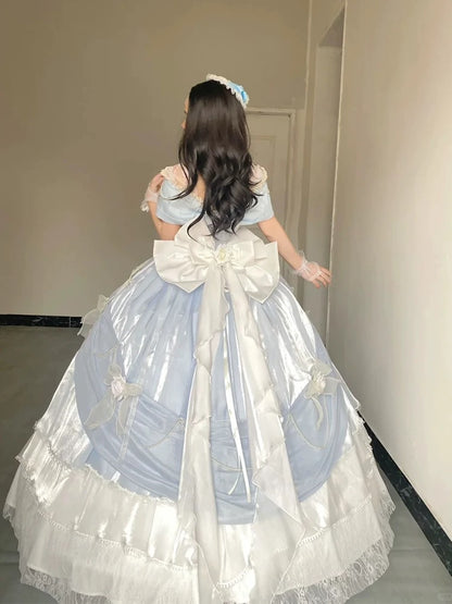 Robe de Quinceanera modeste, robe de bal, épaules dénudées, bleue, robe d'anniversaire, robe de soirée formelle, longue, pour 16 ans, AU168