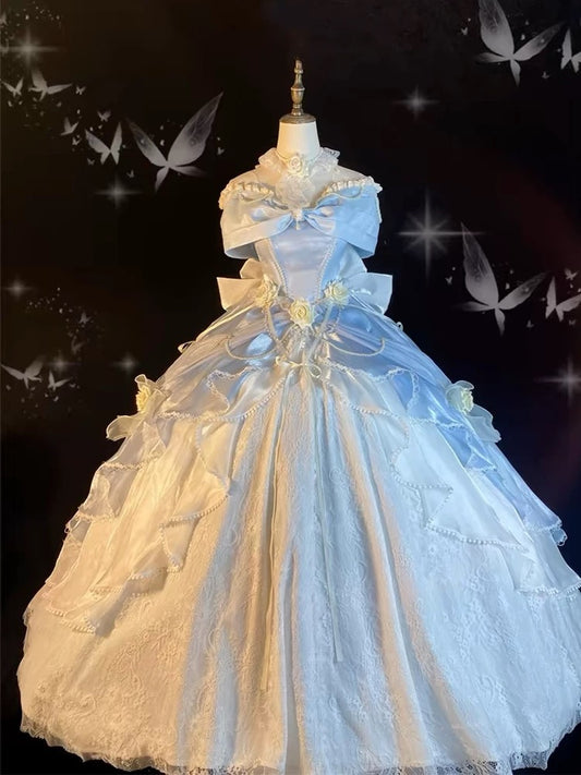 Modest Quinceanera Dresses Ball Gown Off The Shoulder Blue Birthday Gowns Vestidos De 15 Anos Formal Party Long Sweet 16 Dress AU168