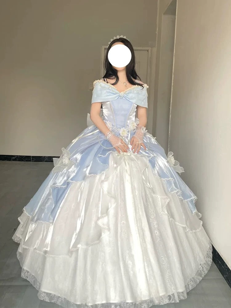 Robe de Quinceanera modeste, robe de bal, épaules dénudées, bleue, robe d'anniversaire, robe de soirée formelle, longue, pour 16 ans, AU168