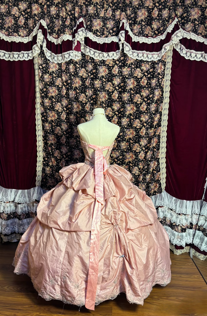 Robe de bal ravissante, décolleté cœur, en taffetas rose poudré, longue, pour quinceañera, 15-16 ans, AU179
