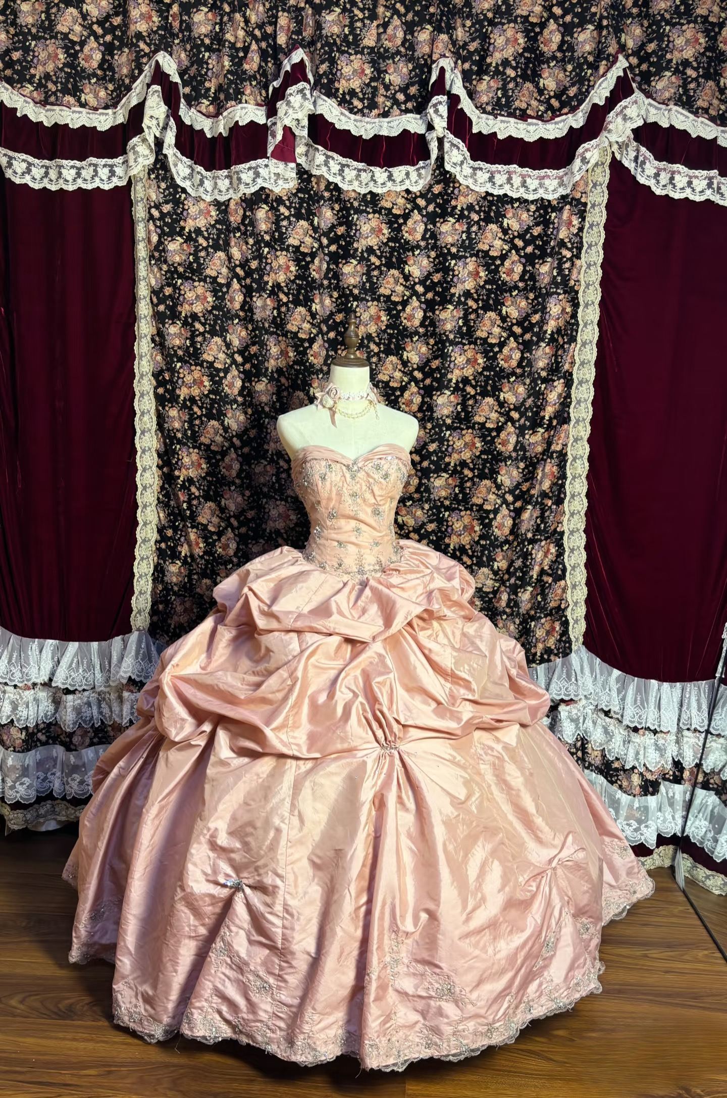 Robe de bal ravissante, décolleté cœur, en taffetas rose poudré, longue, pour quinceañera, 15-16 ans, AU179