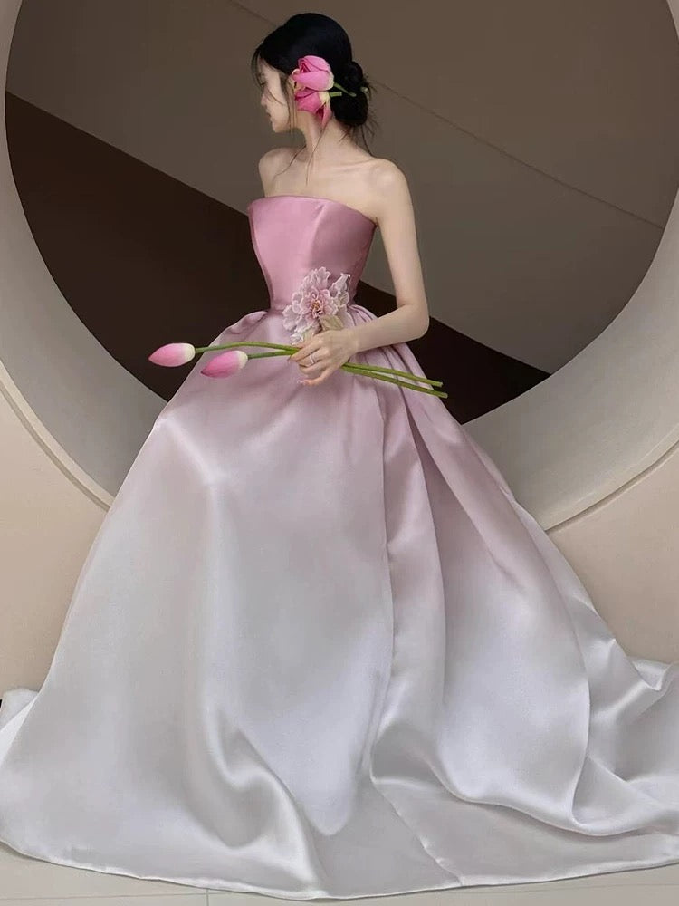 Beautiful Ball Gown Strapless Pink Satin Prom Dress Inspiration Long Party Formal Prom Dresses AU180