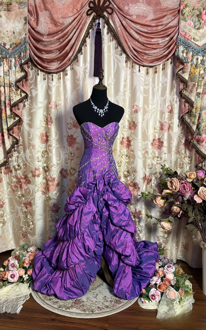 Robe de bal vintage bustier cœur raisin à volants, perles, sans manches, style années 90, robe de bal longue, AU180