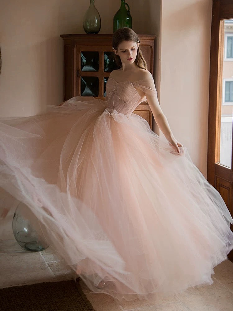 Beautiful Ball Gown Off The Shoulder Pink Lace Prom Dress Inspiration Long Party Formal Prom Dresses AU182