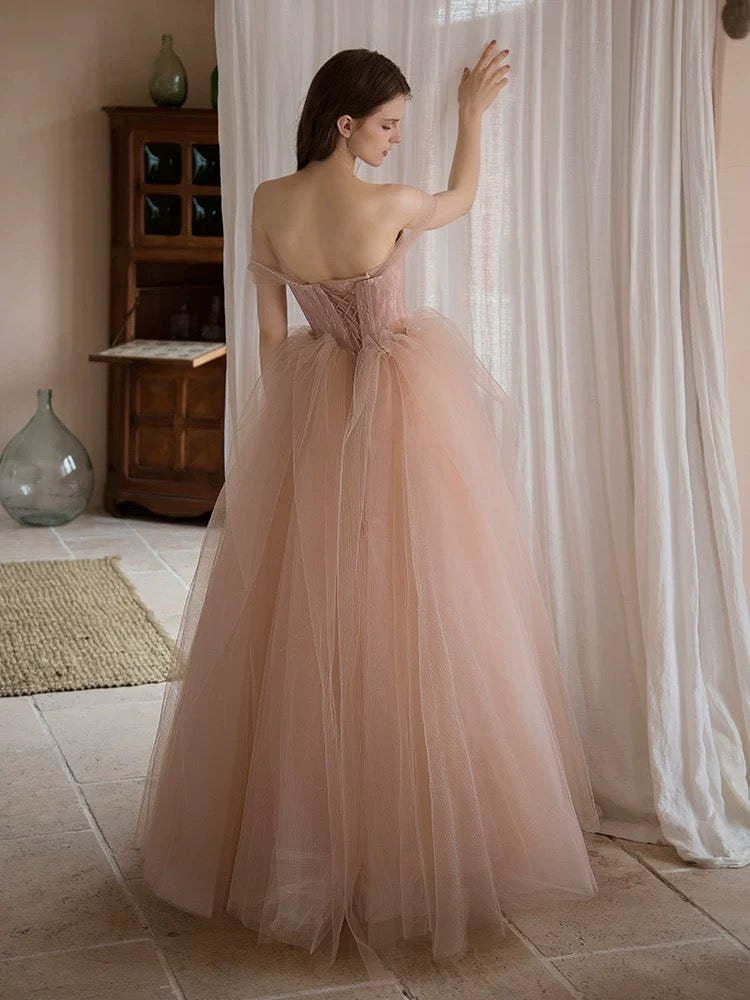Beautiful Ball Gown Off The Shoulder Pink Lace Prom Dress Inspiration Long Party Formal Prom Dresses AU182
