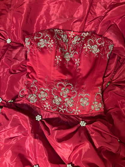 Robe de bal rétro bustier rouge longue style années 70/80 AU183