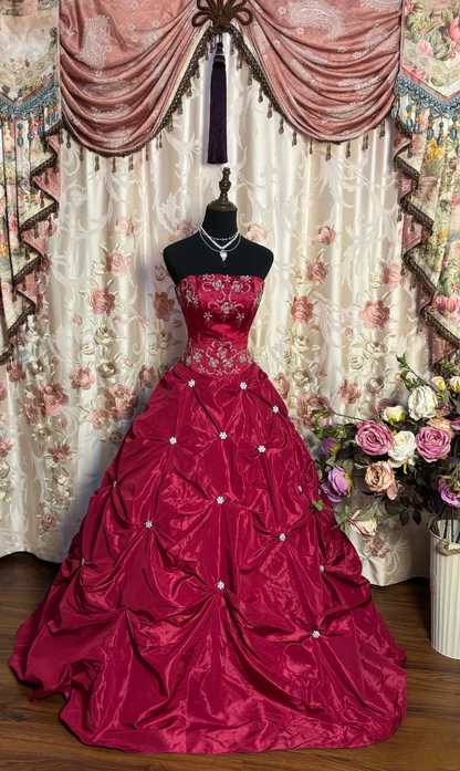 Robe de bal rétro bustier rouge longue style années 70/80 AU183