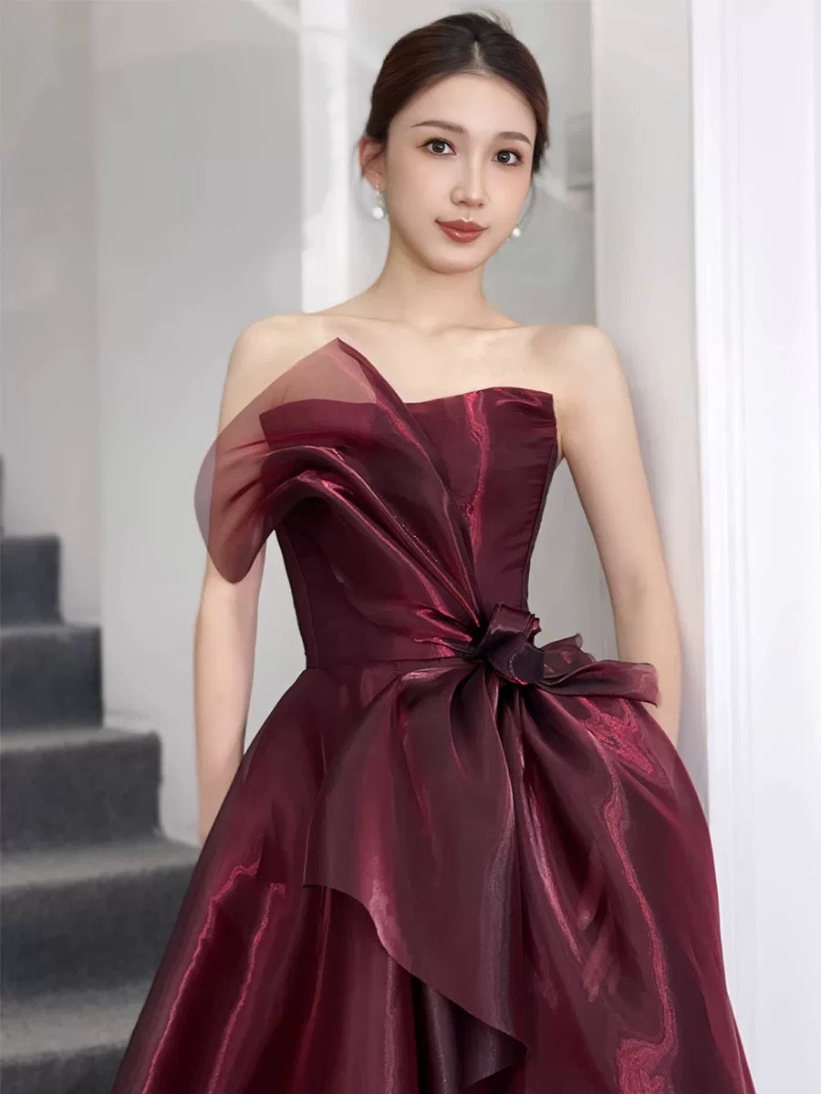 Robe de bal élégante sans bretelles, bordeaux, longueur au sol, idées d'inspiration, robe de remise de diplôme, AU184