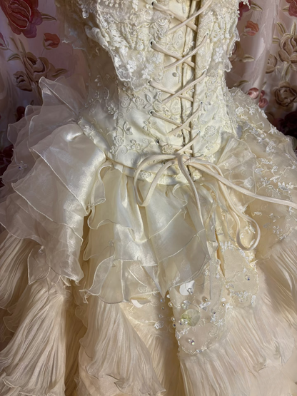 Retro Ball Gown Strapless 60s Fitted Corset Bride Gown Long Wedding Dresses AU186