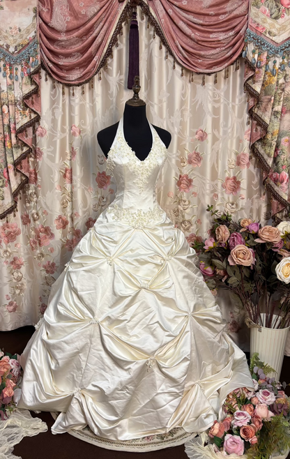 Robe de bal rétro années 60, col halter, blanche, bustier ajusté, robe de mariée longue AU188