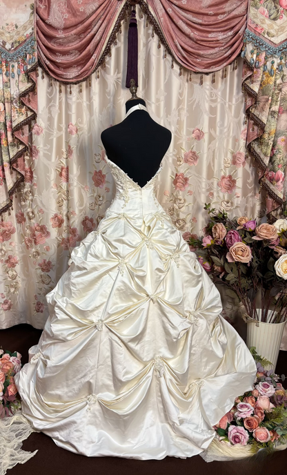 Robe de bal rétro années 60, col halter, blanche, bustier ajusté, robe de mariée longue AU188