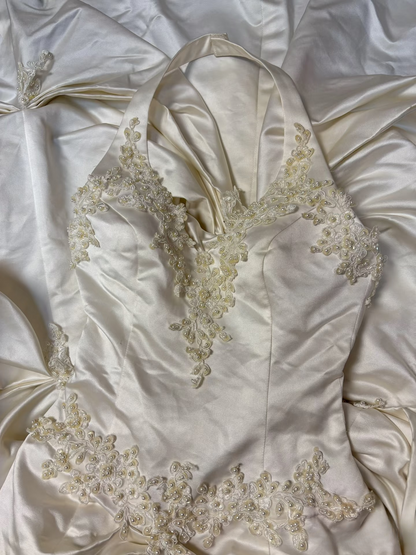 Robe de bal rétro années 60, col halter, blanche, bustier ajusté, robe de mariée longue AU188