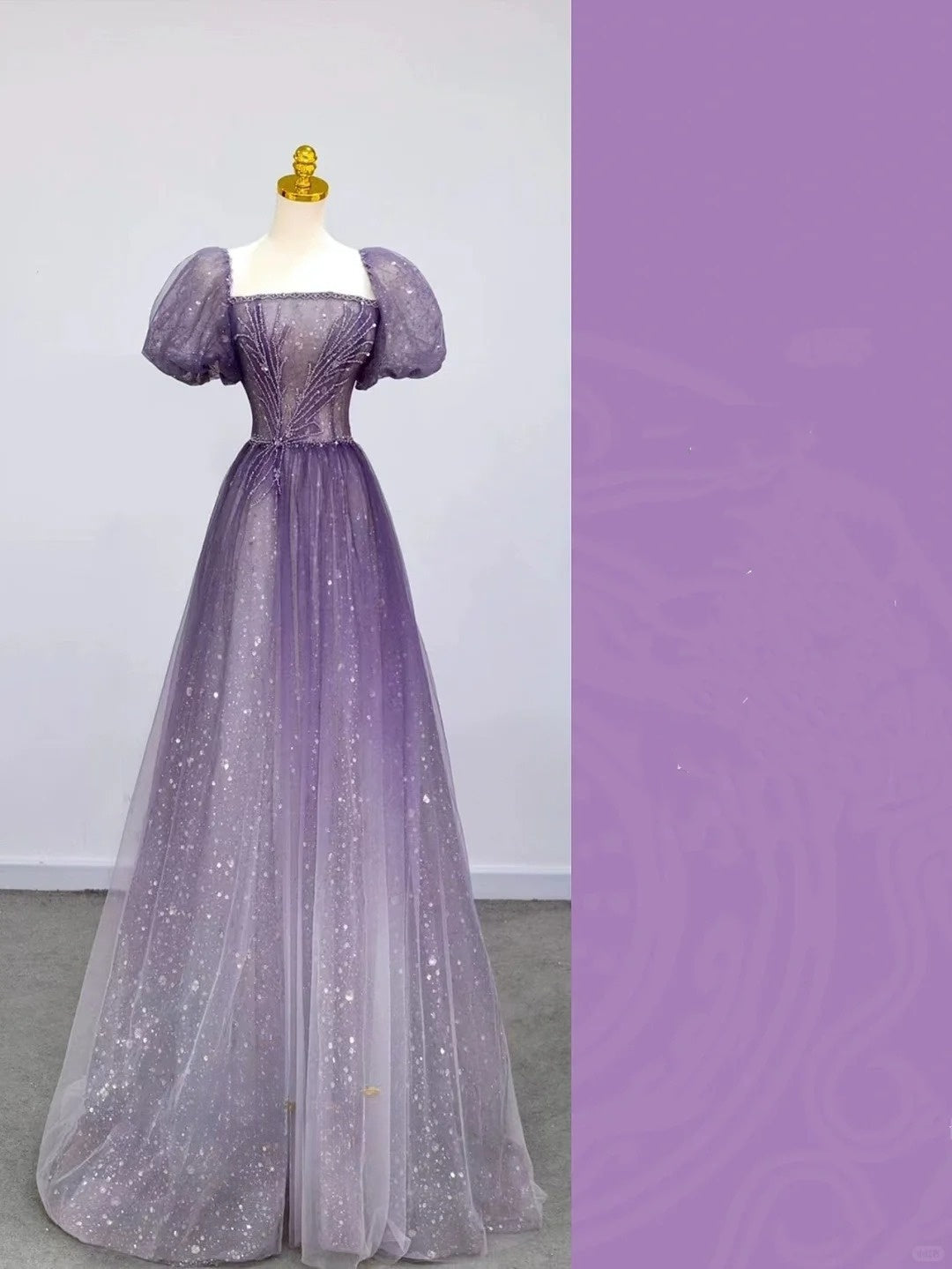 Glitter A Line Square Neck Purple Sequined Prom Dresses Long Evening Party Formal Outfits RB6619