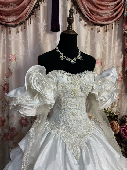 Retro Ball Gown Off The Shoulder Neckline 60s White Fitted Corset Bride Gown Long Wedding Dresses AU189
