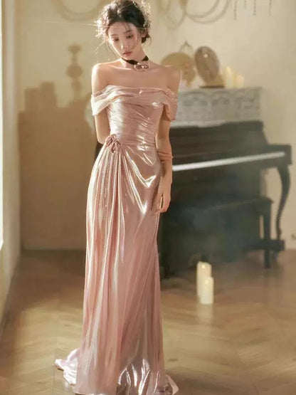 Beautiful Mermaid Off The Shoulder Pink Sequin Prom Dress Inspiration Long Party Formal Prom Dresses AU192