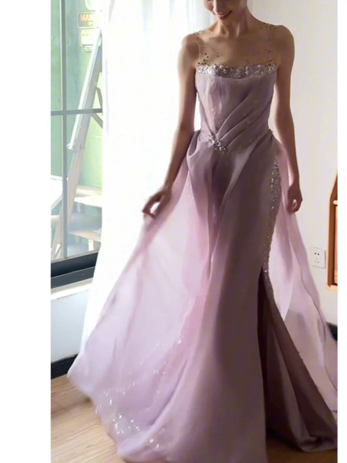 Sexy Mermaid Lilac Sequin Sleeveless Prom Dress Inspiration Long Party Formal Prom Dresses AU194