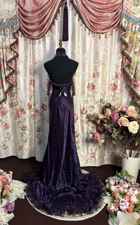 Vintage Prom Dresses 1950s Retro Classy Prom Dresses Inspo Halter Grape Long Prom Gowns AU196