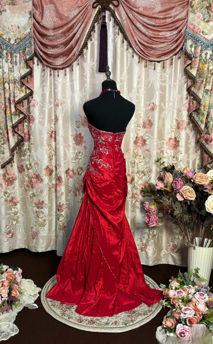 Robes de bal rétro sirène décolleté cœur, inspiration mode vintage, robes de bal longues en tulle rouge, robes de soirée, robes de bal AU197