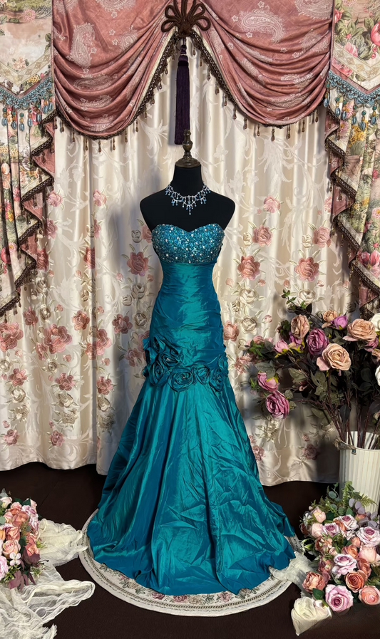 Retro Prom Dresses Mermaid Sweetheart Vintage Fashion Inspiration Teal Blue Taffeta Long Prom Dresses Party Dress Prom Gowns AU200