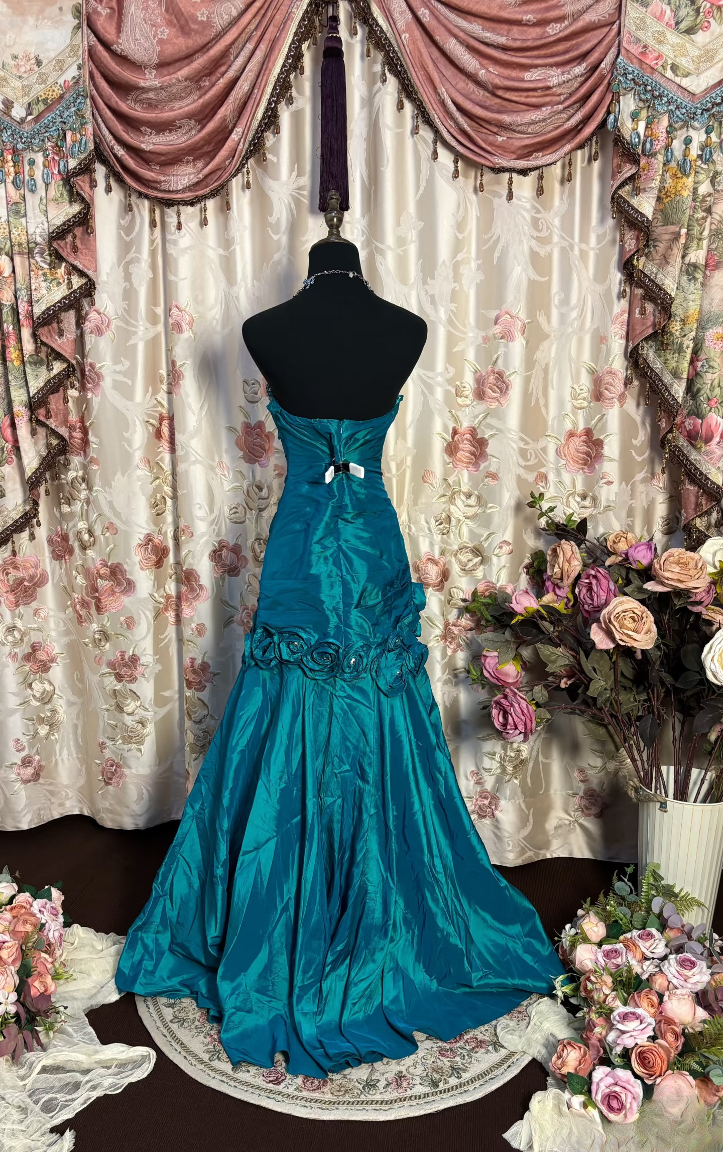 Robes de bal rétro sirène décolleté cœur, inspiration mode vintage, robes de bal longues en taffetas bleu turquoise, robe de soirée, robes de bal AU200