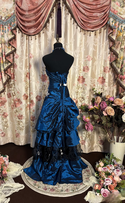 Vintage Prom Dresses 90s Formal Mermaid Inspo Sweetheart Navy Blue Long Prom Gowns AU201