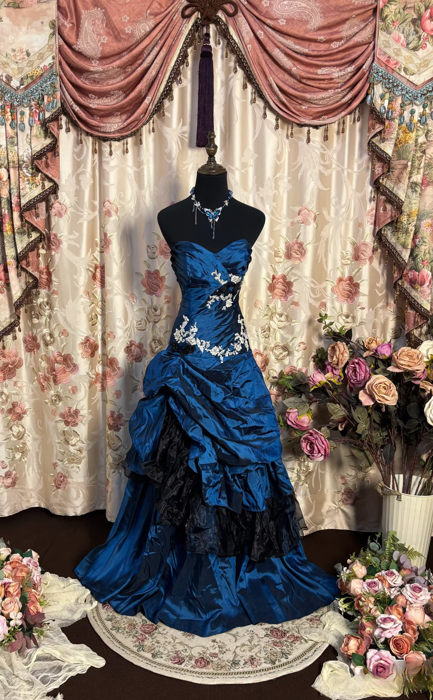 Vintage Prom Dresses 90s Formal Mermaid Inspo Sweetheart Navy Blue Long Prom Gowns AU201