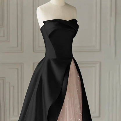 Robe de bal sexy bustier en satin noir, robe de bal longue et élégante, AU202