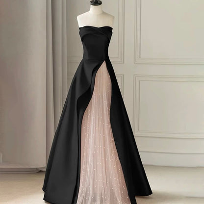Robe de bal sexy bustier en satin noir, robe de bal longue et élégante, AU202