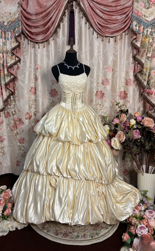 Retro Ball Gown Spaghetti Strap Ivory 70s Fitted Corset Bride Gown Long Wedding Dresses Bride Dress AU203