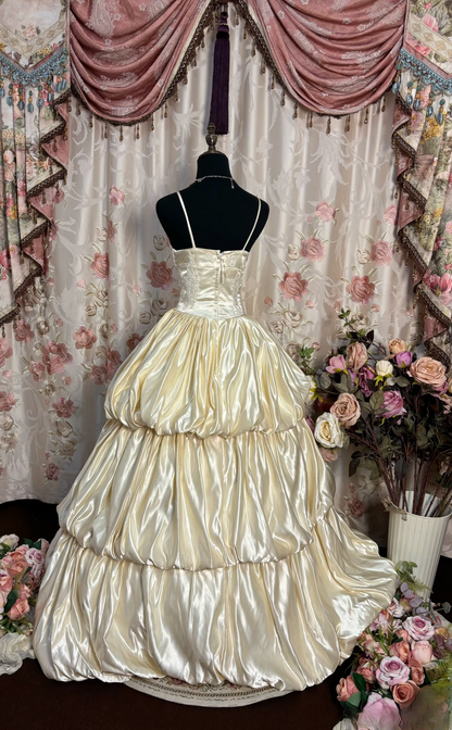 Retro Ball Gown Spaghetti Strap Ivory 70s Fitted Corset Bride Gown Long Wedding Dresses Bride Dress AU203