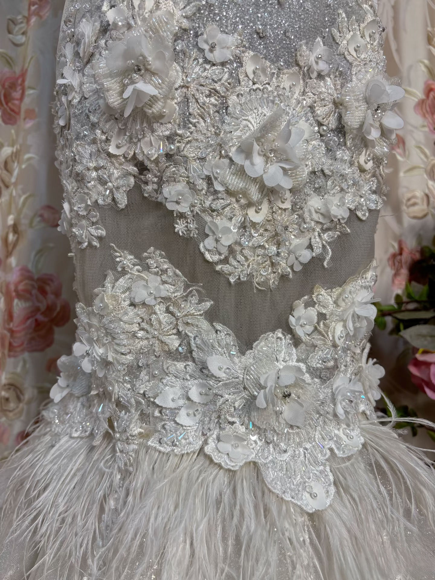 Retro Mermaid Strapless Tulle Lace Feathers 60s White Fitted Corset Wedding Dress Bride Gowns Wedding Dresses AU206