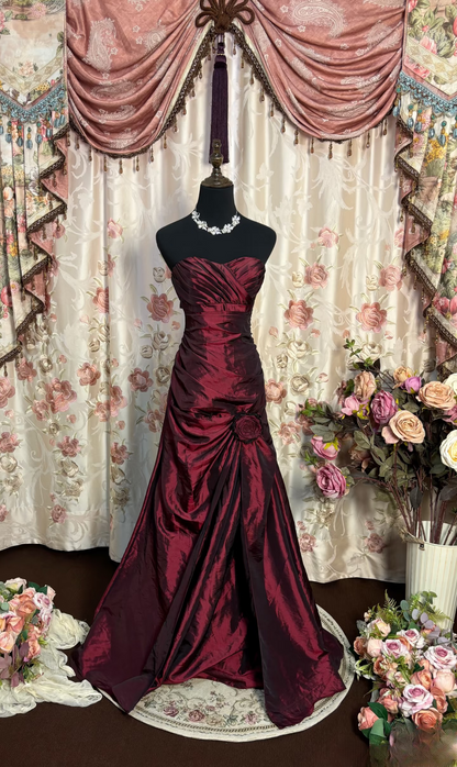 Vintage Prom Dresses 1950s Retro Classy Mermaid Sweetheart Inspo Burgundy Long Prom Gowns AU209