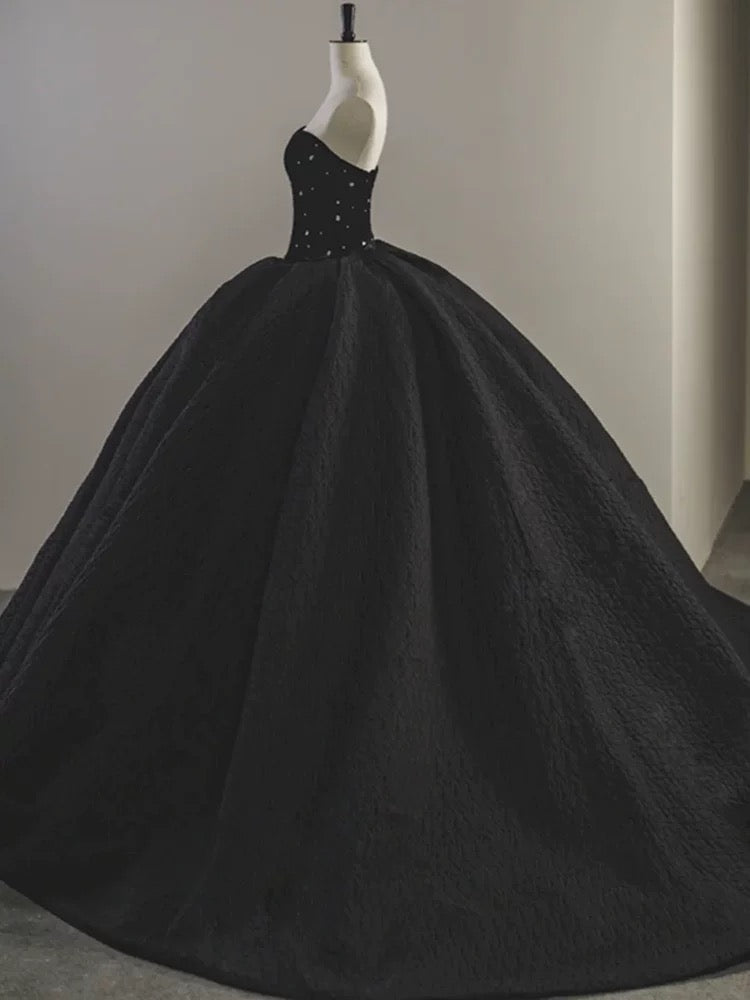Sexy Ball Gown Sweetheart Black Satin Silver Beads Prom Dress Inspiration Long Party Formal Prom Dresses AU210