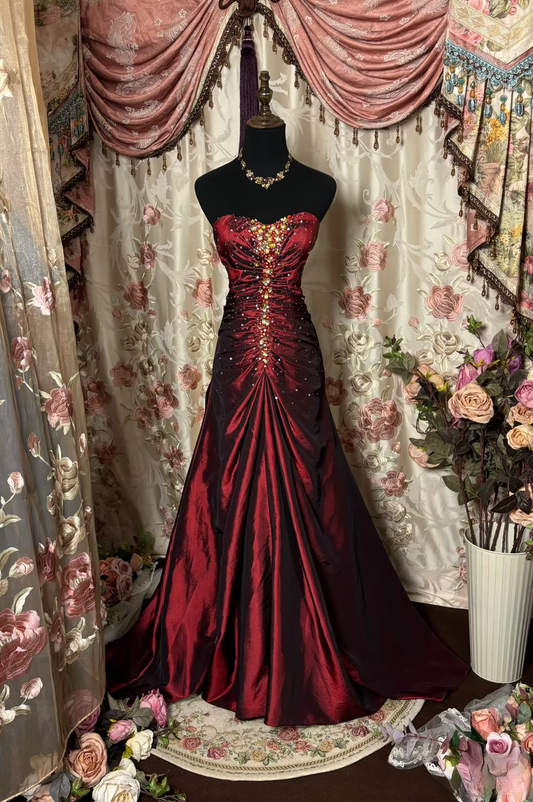 Vintage Prom Dresses 1950s Retro Classy Mermaid Sweetheart Inspo Burgundy Long Prom Gown AU216
