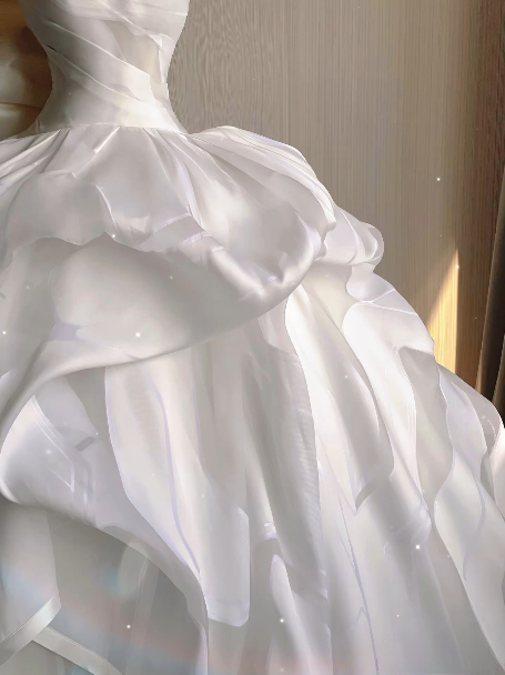 Robe de mariée longue en satin blanc, sans manches, style conte de fées, robe de bal de rêve, sans bretelles, automne et printemps, AU217