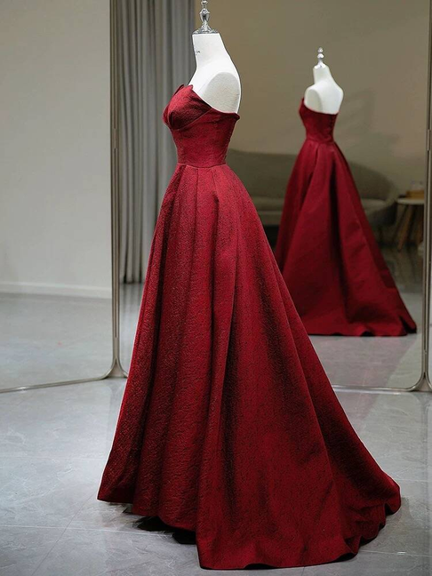 Charmante robe de bal en satin rouge sans bretelles, coupe trapèze, robe de bal princesse, robe de remise de diplôme, AU218