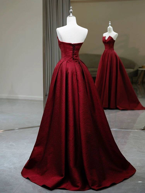 Charmante robe de bal en satin rouge sans bretelles, coupe trapèze, robe de bal princesse, robe de remise de diplôme, AU218