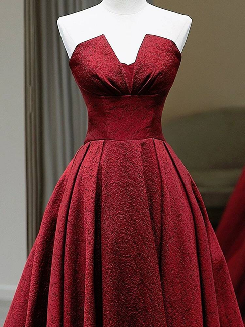 Charmante robe de bal en satin rouge sans bretelles, coupe trapèze, robe de bal princesse, robe de remise de diplôme, AU218
