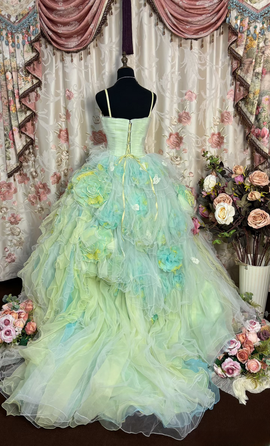 Vintage Ball Gown Spaghetti Strap Mint Green Tulle Long Quinceanera Dress Sweet 15 Gown 16 Birthday Dresses AU219